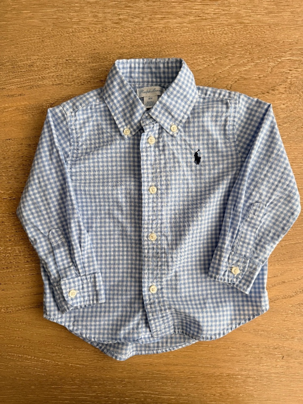 Ralph Lauren Baby Blue Gingham Button Down Shirt | 18M | Embroidered Pony | EUC